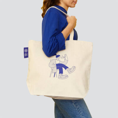 Borsa Shopper Mare Grande Di Tela Con Soffietto Alla Base