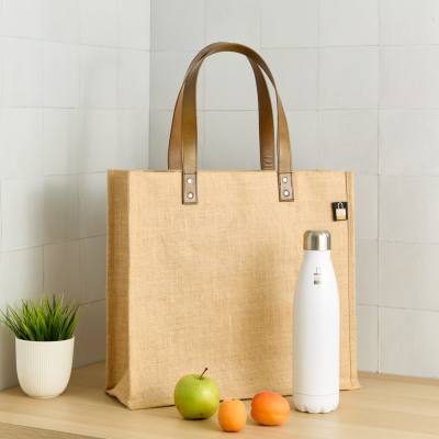 Borsa in juta con tasche portabottiglie | 40 x 36.5 x 13 cm